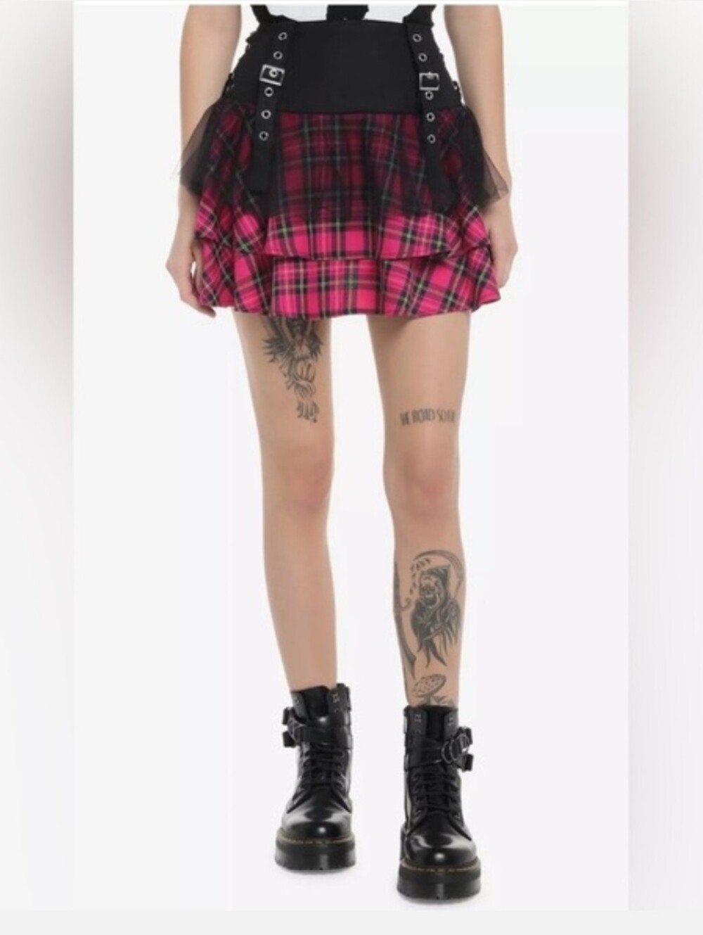 Social Collision Pink Tartan Plaid Yoke Gothic Grunge Academia Schoolgirl Skirt